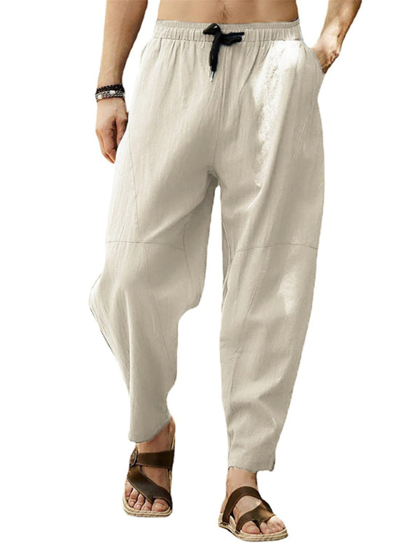 Men's casual loose cotton and linen drawstring hip-hop lantern pencil pants kakaclo