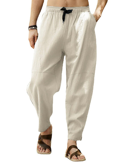 Men's casual loose cotton and linen drawstring hip-hop lantern pencil pants kakaclo