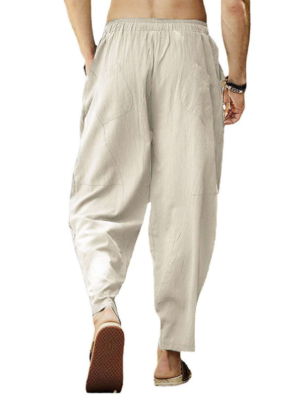 Men's casual loose cotton and linen drawstring hip-hop lantern pencil pants kakaclo