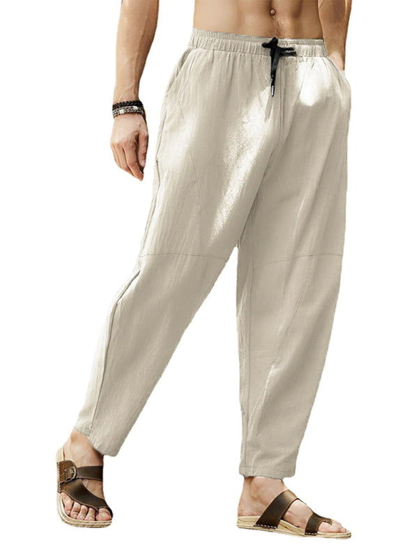 Men's casual loose cotton and linen drawstring hip-hop lantern pencil pants kakaclo