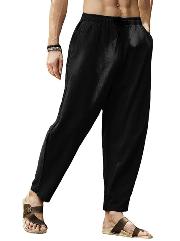 Men's casual loose cotton and linen drawstring hip-hop lantern pencil pants kakaclo