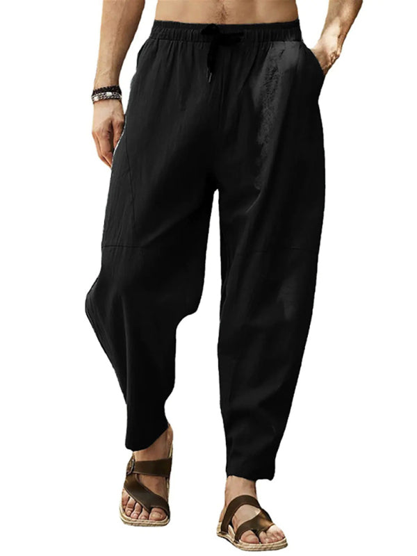 Men's casual loose cotton and linen drawstring hip-hop lantern pencil pants kakaclo