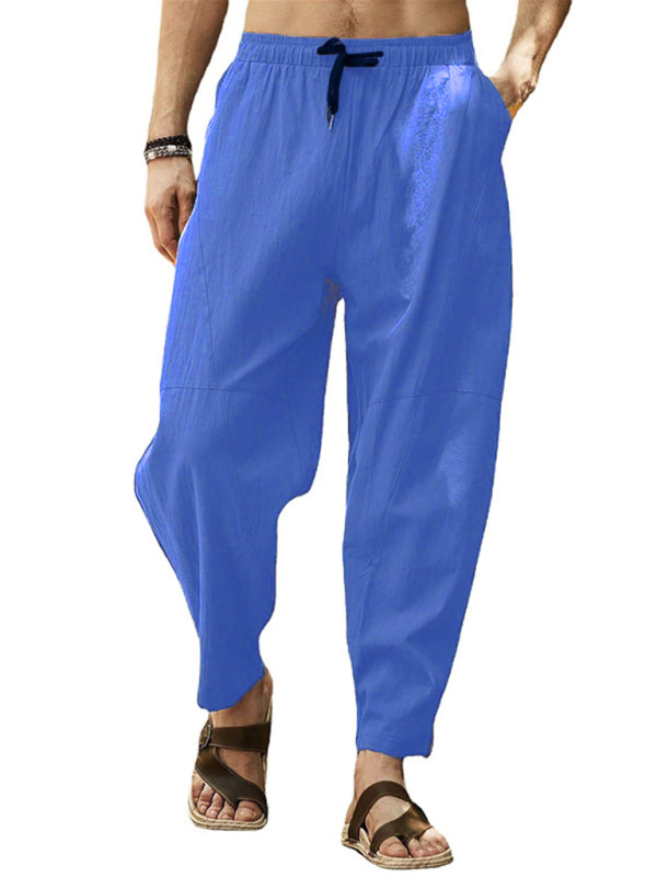 Men's casual loose cotton and linen drawstring hip-hop lantern pencil pants kakaclo