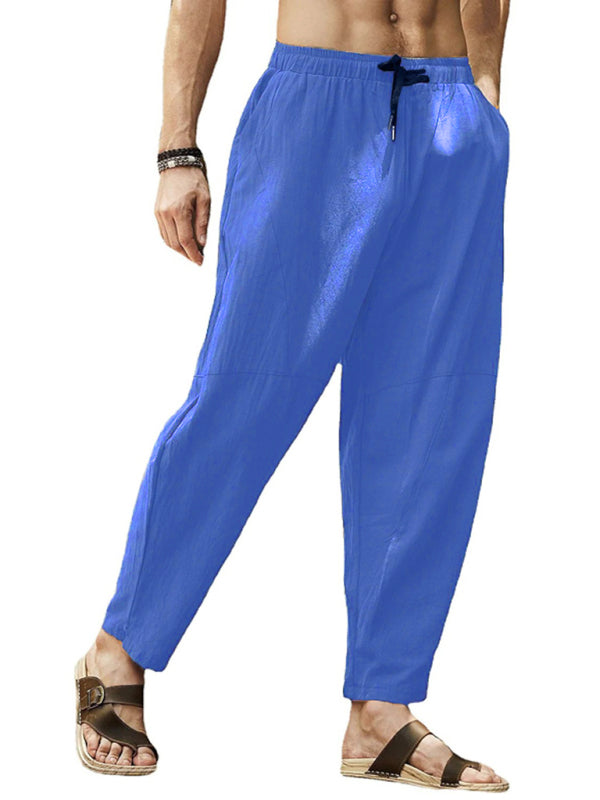 Men's casual loose cotton and linen drawstring hip-hop lantern pencil pants kakaclo