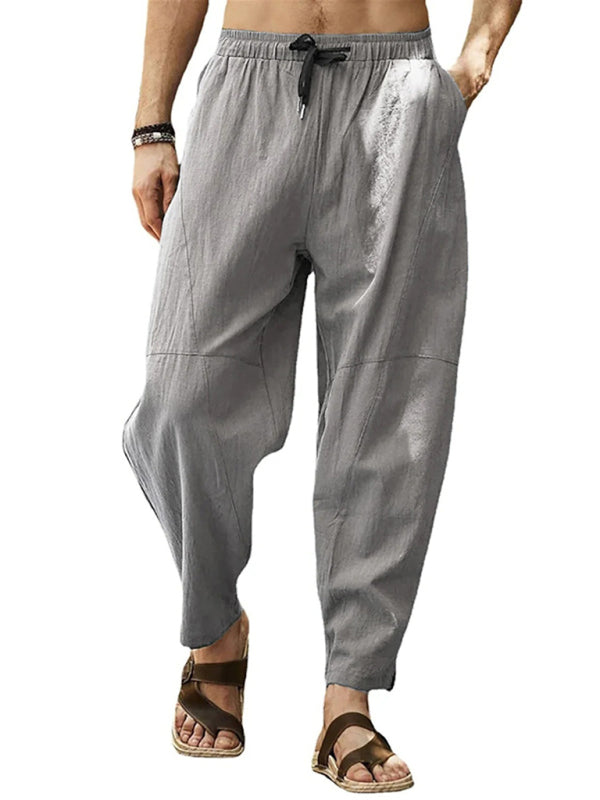 Men's casual loose cotton and linen drawstring hip-hop lantern pencil pants kakaclo
