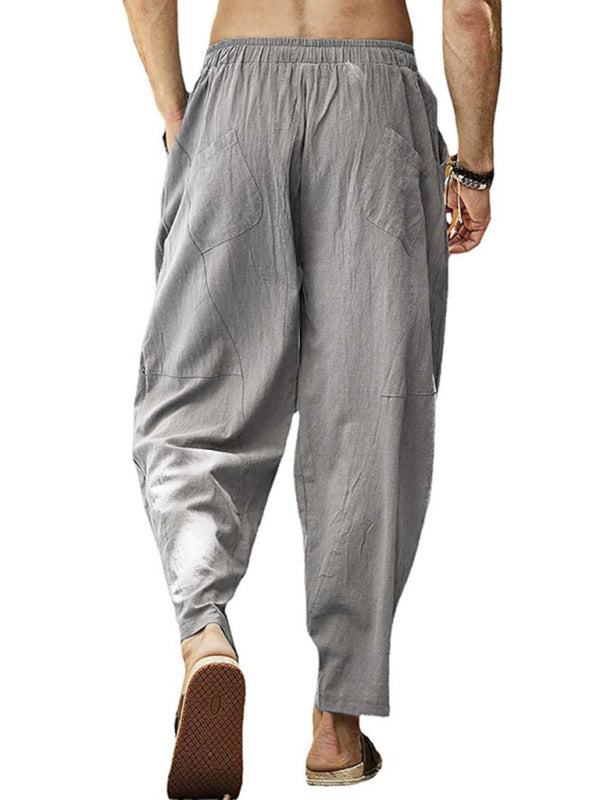 Men's casual loose cotton and linen drawstring hip-hop lantern pencil pants kakaclo