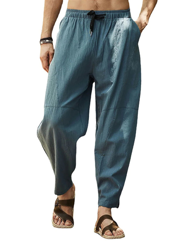 Men's casual loose cotton and linen drawstring hip-hop lantern pencil pants kakaclo