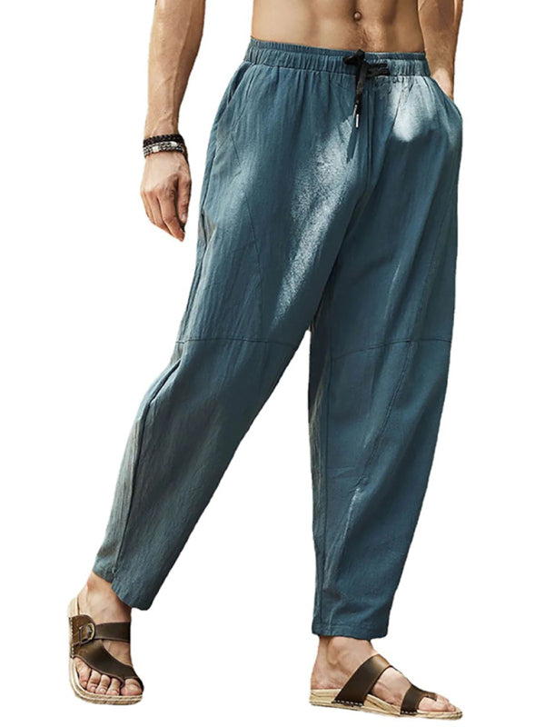 Men's casual loose cotton and linen drawstring hip-hop lantern pencil pants kakaclo