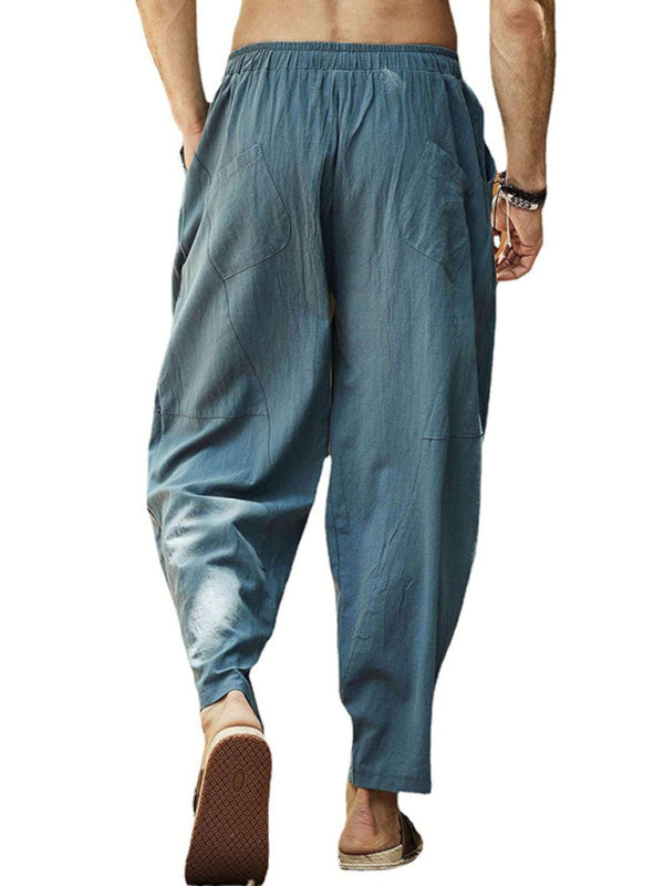 Men's casual loose cotton and linen drawstring hip-hop lantern pencil pants kakaclo