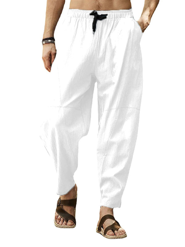 Men's casual loose cotton and linen drawstring hip-hop lantern pencil pants kakaclo