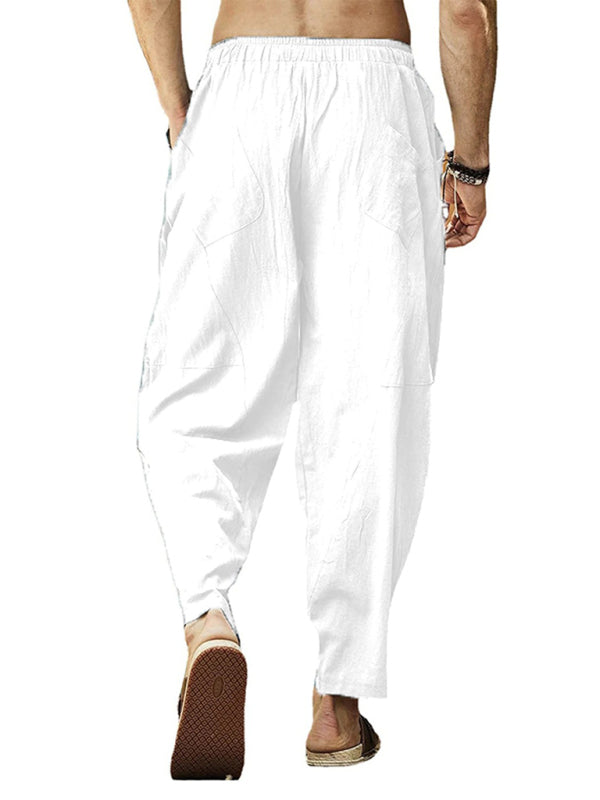 Men's casual loose cotton and linen drawstring hip-hop lantern pencil pants kakaclo