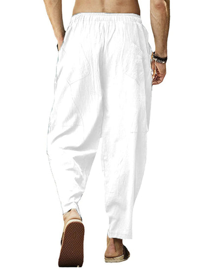 Men's casual loose cotton and linen drawstring hip-hop lantern pencil pants kakaclo