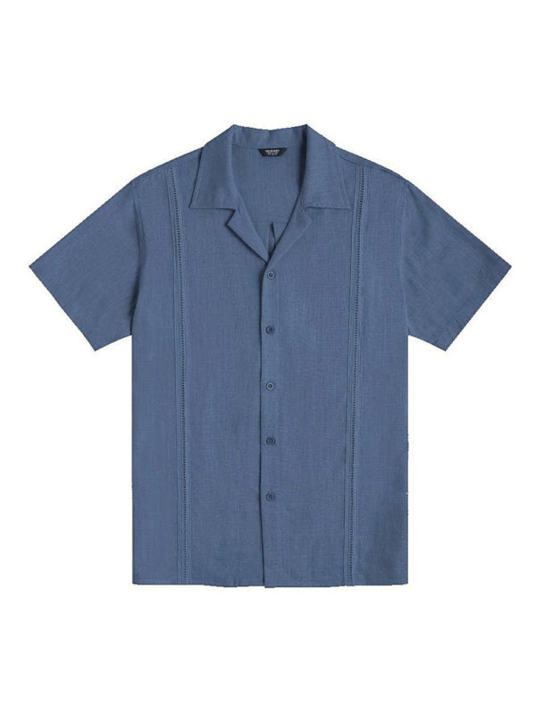 Men's Loose Casual Linen Shirt Cuban Guayabera Short Sleeve Beach Shirt kakaclo