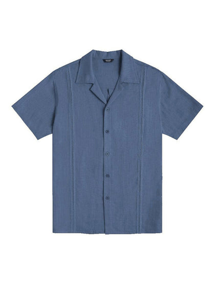 Men's Loose Casual Linen Shirt Cuban Guayabera Short Sleeve Beach Shirt kakaclo