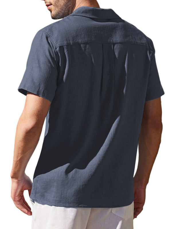 Men's Loose Casual Linen Shirt Cuban Guayabera Short Sleeve Beach Shirt kakaclo
