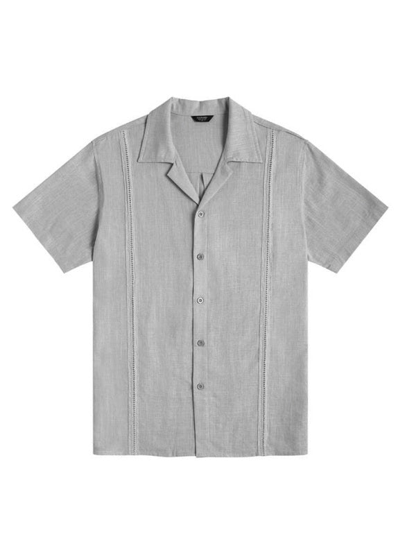 Men's Loose Casual Linen Shirt Cuban Guayabera Short Sleeve Beach Shirt kakaclo