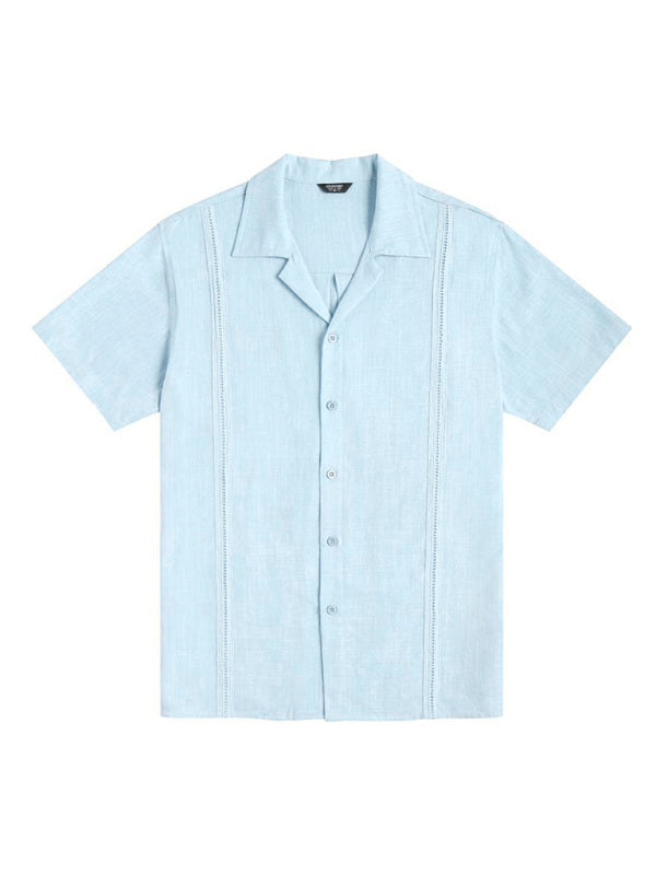 Men's Loose Casual Linen Shirt Cuban Guayabera Short Sleeve Beach Shirt kakaclo