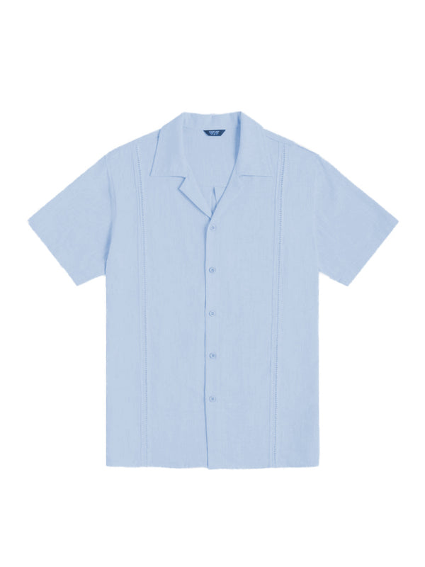 Men's Loose Casual Linen Shirt Cuban Guayabera Short Sleeve Beach Shirt kakaclo