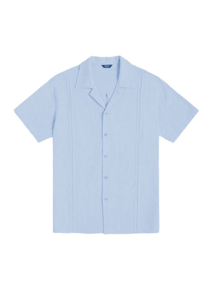 Men's Loose Casual Linen Shirt Cuban Guayabera Short Sleeve Beach Shirt kakaclo