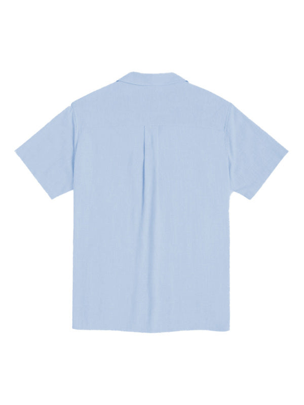 Men's Loose Casual Linen Shirt Cuban Guayabera Short Sleeve Beach Shirt kakaclo