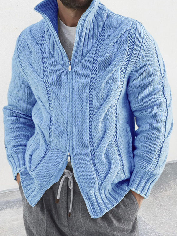 Men's turtleneck cable zipper sweater cardigan kakaclo