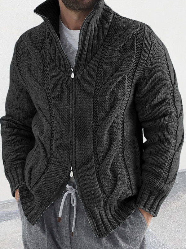 Men's turtleneck cable zipper sweater cardigan kakaclo