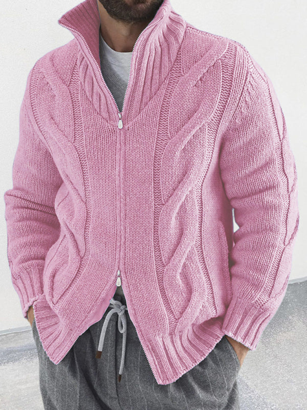 Men's turtleneck cable zipper sweater cardigan kakaclo