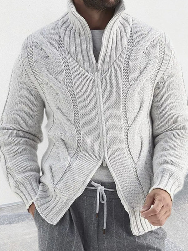 Men's turtleneck cable zipper sweater cardigan kakaclo