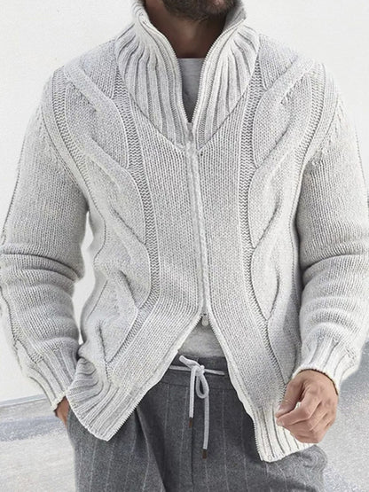 Men's turtleneck cable zipper sweater cardigan kakaclo