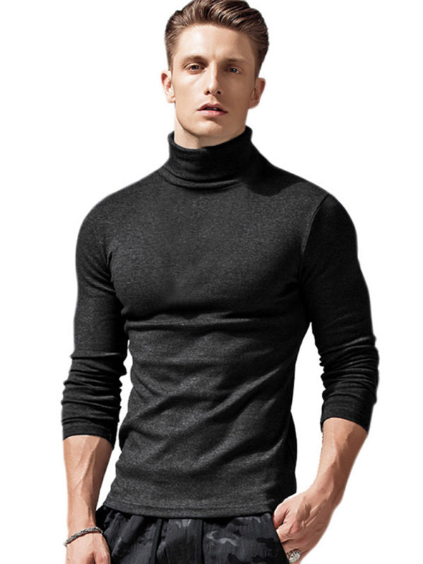 Men's long-sleeved solid color turtleneck bottoming T-shirt top kakaclo
