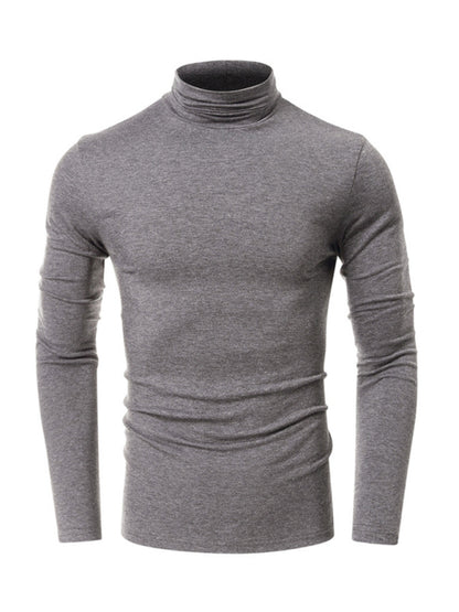 Men's long-sleeved solid color turtleneck bottoming T-shirt top kakaclo