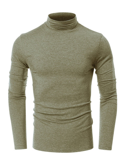 Men's long-sleeved solid color turtleneck bottoming T-shirt top kakaclo