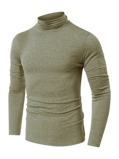 Men's long-sleeved solid color turtleneck bottoming T-shirt top kakaclo