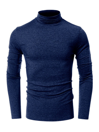 Men's long-sleeved solid color turtleneck bottoming T-shirt top kakaclo