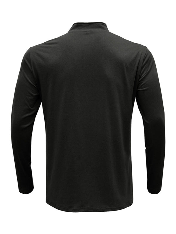 New Men's Long Sleeve Stand Collar Pullover Zip Polo Shirt