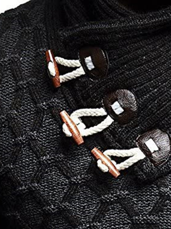 Fashionable men's leather buttoned sweater pullover turtleneck loose coat kakaclo