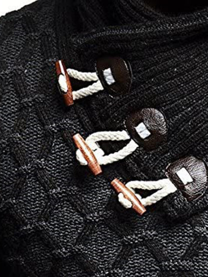 Fashionable men's leather buttoned sweater pullover turtleneck loose coat kakaclo