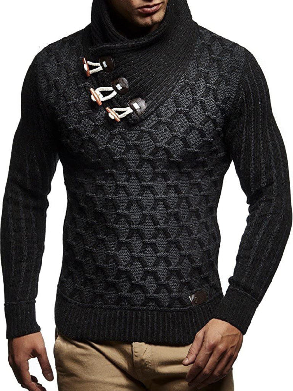 Fashionable men's leather buttoned sweater pullover turtleneck loose coat kakaclo