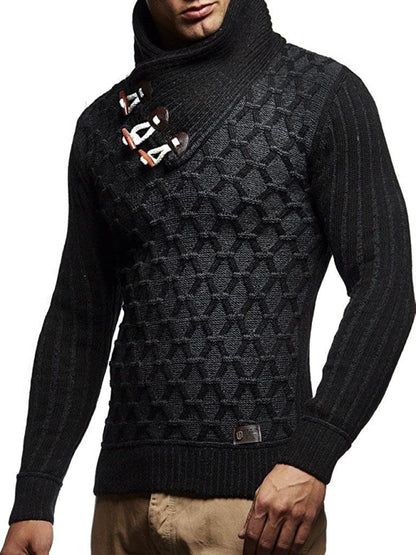 Fashionable men's leather buttoned sweater pullover turtleneck loose coat kakaclo