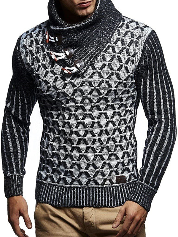 Fashionable men's leather buttoned sweater pullover turtleneck loose coat kakaclo