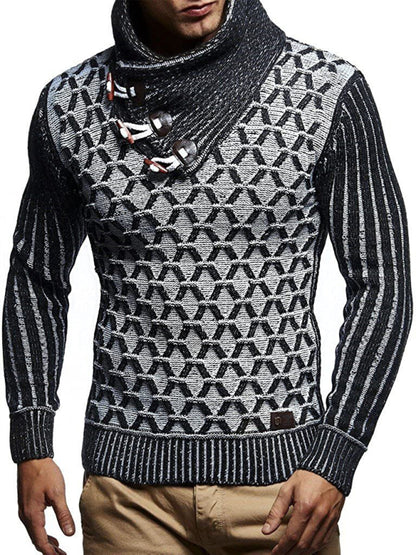 Fashionable men's leather buttoned sweater pullover turtleneck loose coat kakaclo