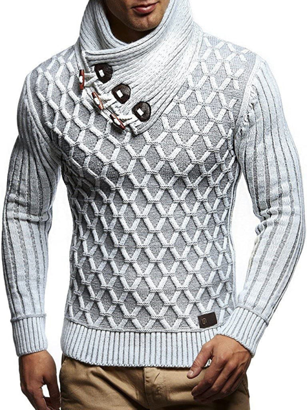 Fashionable men's leather buttoned sweater pullover turtleneck loose coat kakaclo