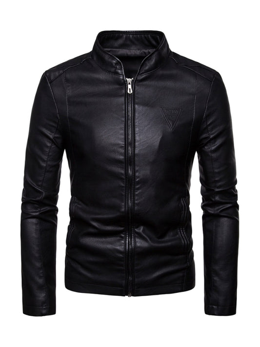Men's motorcycle zipper stand collar leather jacket kakaclo