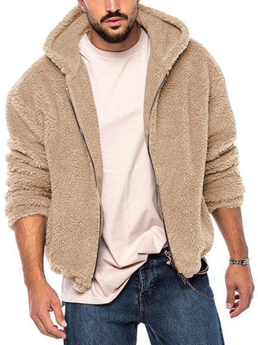 Men's double-sided arctic velvet hooded solid color warm zipper jacket kakaclo
