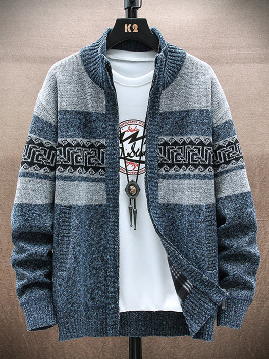 Men's new fashion stand-up collar cardigan sweater zipper style sweater kakaclo