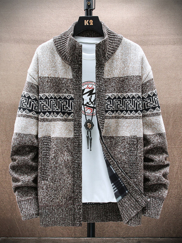 Men's new fashion stand-up collar cardigan sweater zipper style sweater kakaclo