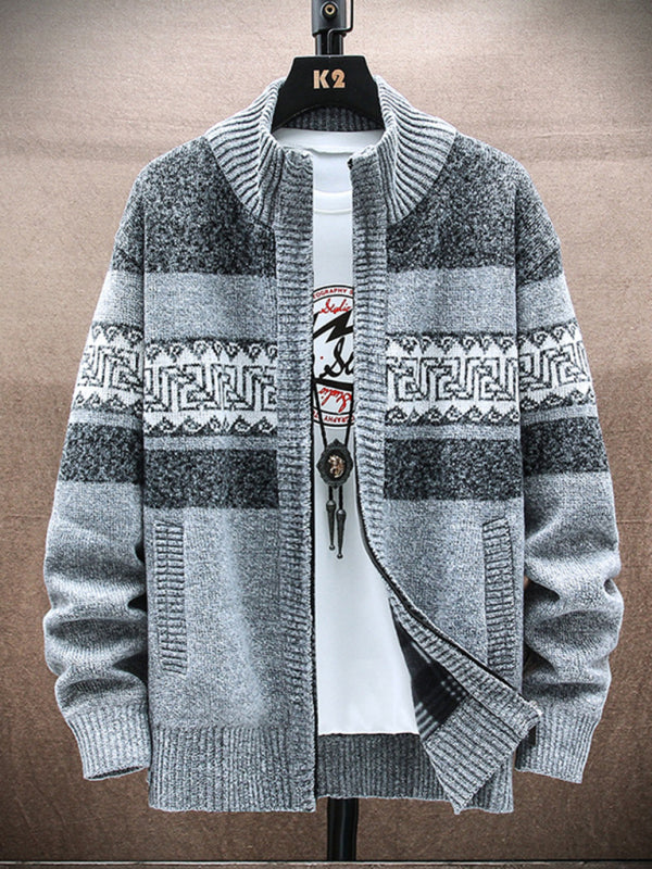 Men's new fashion stand-up collar cardigan sweater zipper style sweater kakaclo