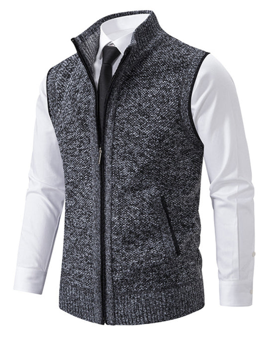 Men's stand collar sleeveless knitted casual thickened lining vest jacket kakaclo