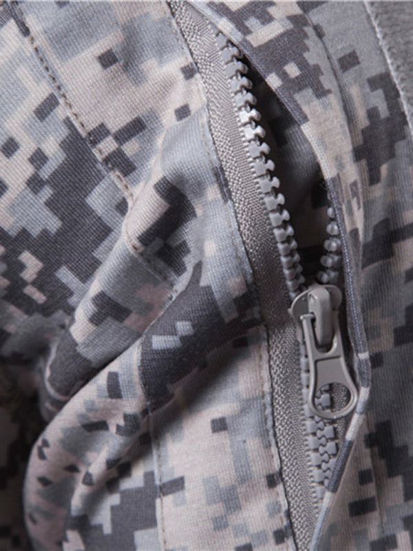 Men's Military Field Outdoor Elastic Fitness Camouflage Long Sleeve Zipper Pocket T-Shirt kakaclo