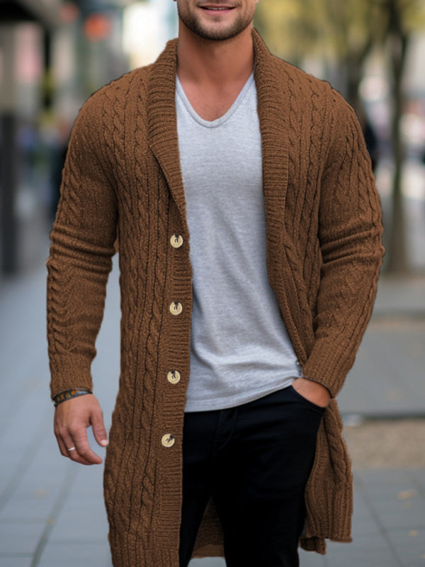 Men's mid-length knitted sweater Thick-knit twisted cardigan woolen jacket kakaclo